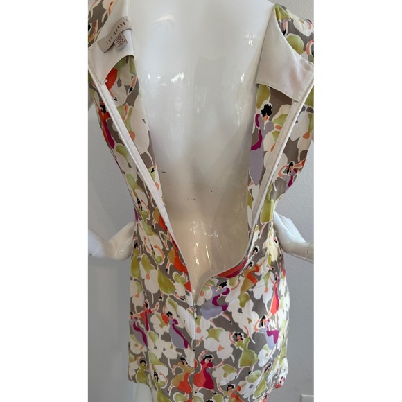 Ted Baker Silk Ruched Sheath Dress Sz 2 Dancing Ladies - Picture 6 of 15